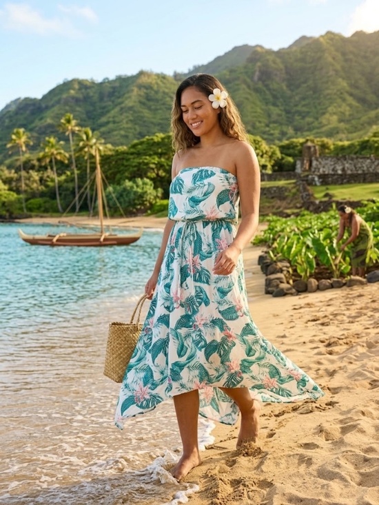 Dresses & Skirts - Tropical Strapless High/Low Dress